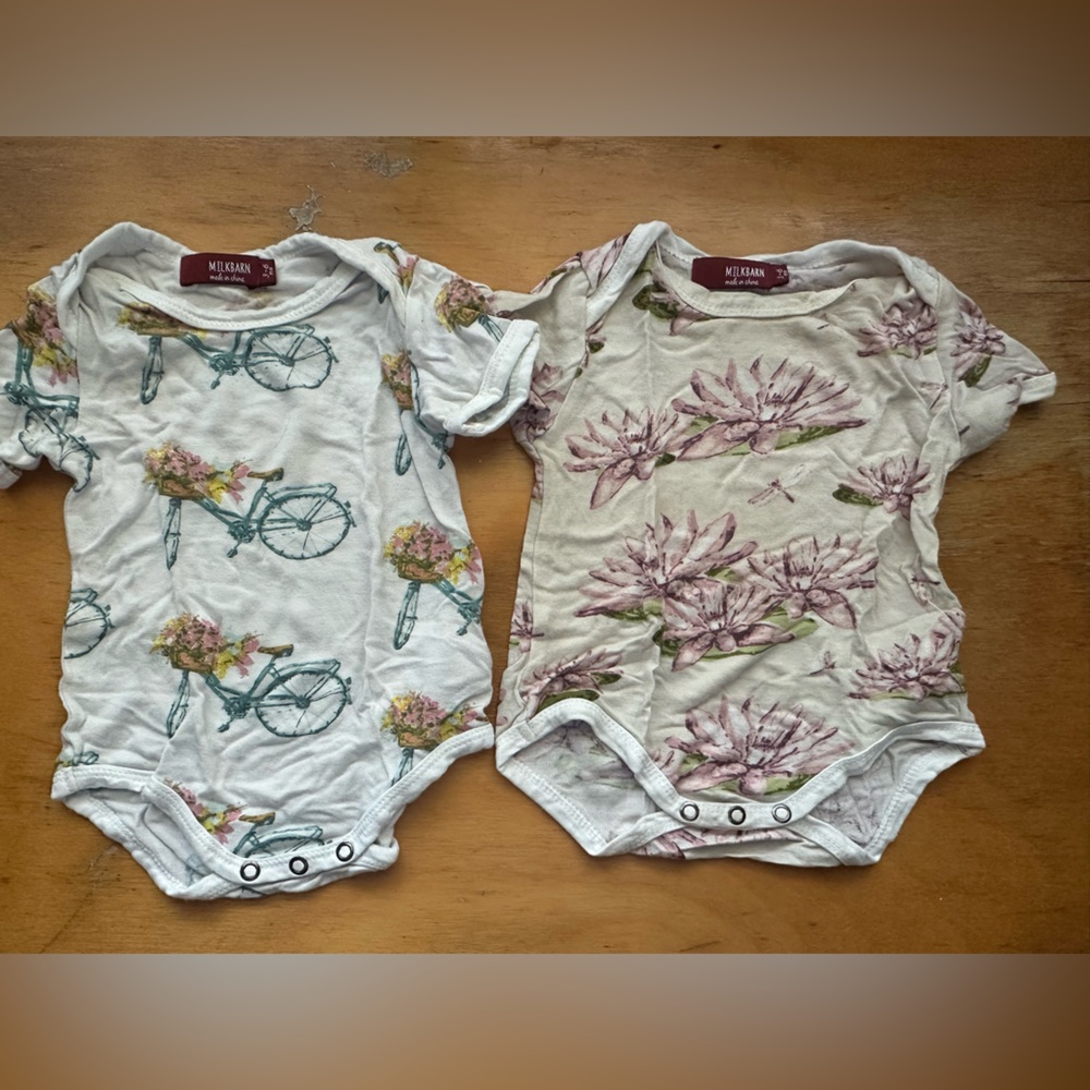 Milkbarn Baby Onesies with Bicycle and Floral Designs